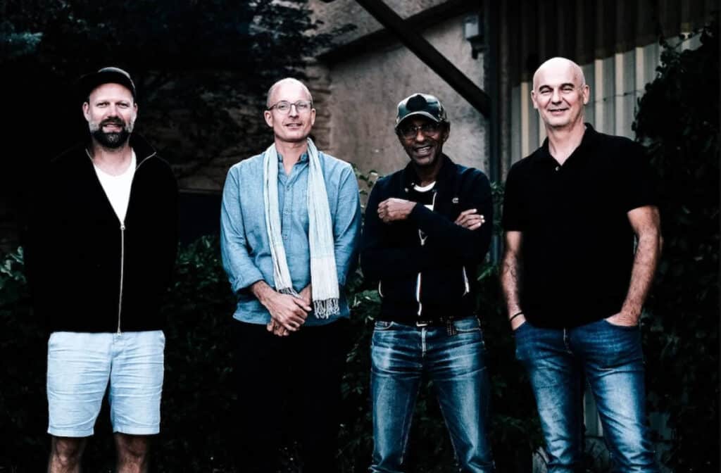 Disse fire sesongåpner Nasjonal jazzscene i januar. Fra venstre: Mathias Eick, Benjamin Lackner, Manu Katché og Jérôme Regard. Foto: Sam Harfouch/ECM Records