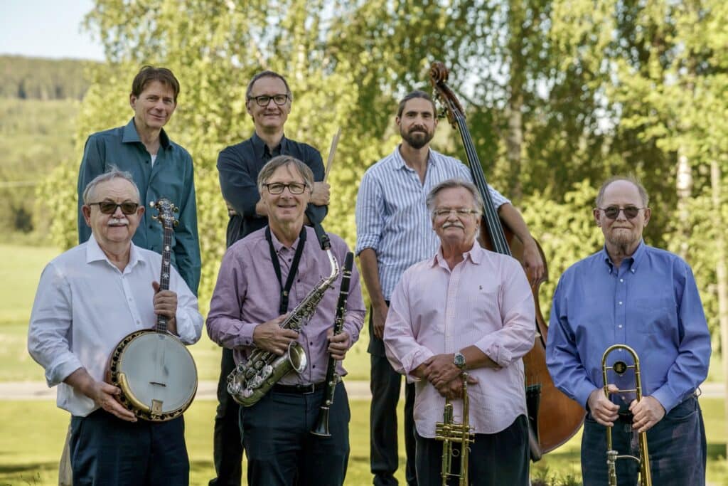Magnolia Jazzband spiller New Orleans-basert tradisjonell jazz blandet med gospel og rhythm and blues. Bandet ble startet av trombonist Gunnar Gotaas og er idag et av Norges eldste band i kontinuerlig drift. Foto: presse
