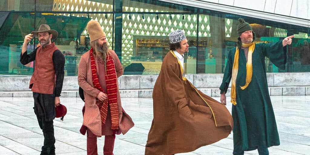 Mats Eilertsen, Trygve Seim, Øyvind Brække og Per Oddvar Johansen foran Operaen.  Foto: Pål Dybwik