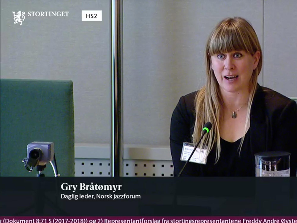 Gry Bråtømyr i høring hos Stortingets familie- og kulturkomité 29. januar 2018. (skjermdump, Stortingets nettTV)